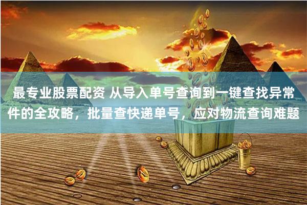 最专业股票配资 从导入单号查询到一键查找异常件的全攻略，批量查快递单号，应对物流查询难题